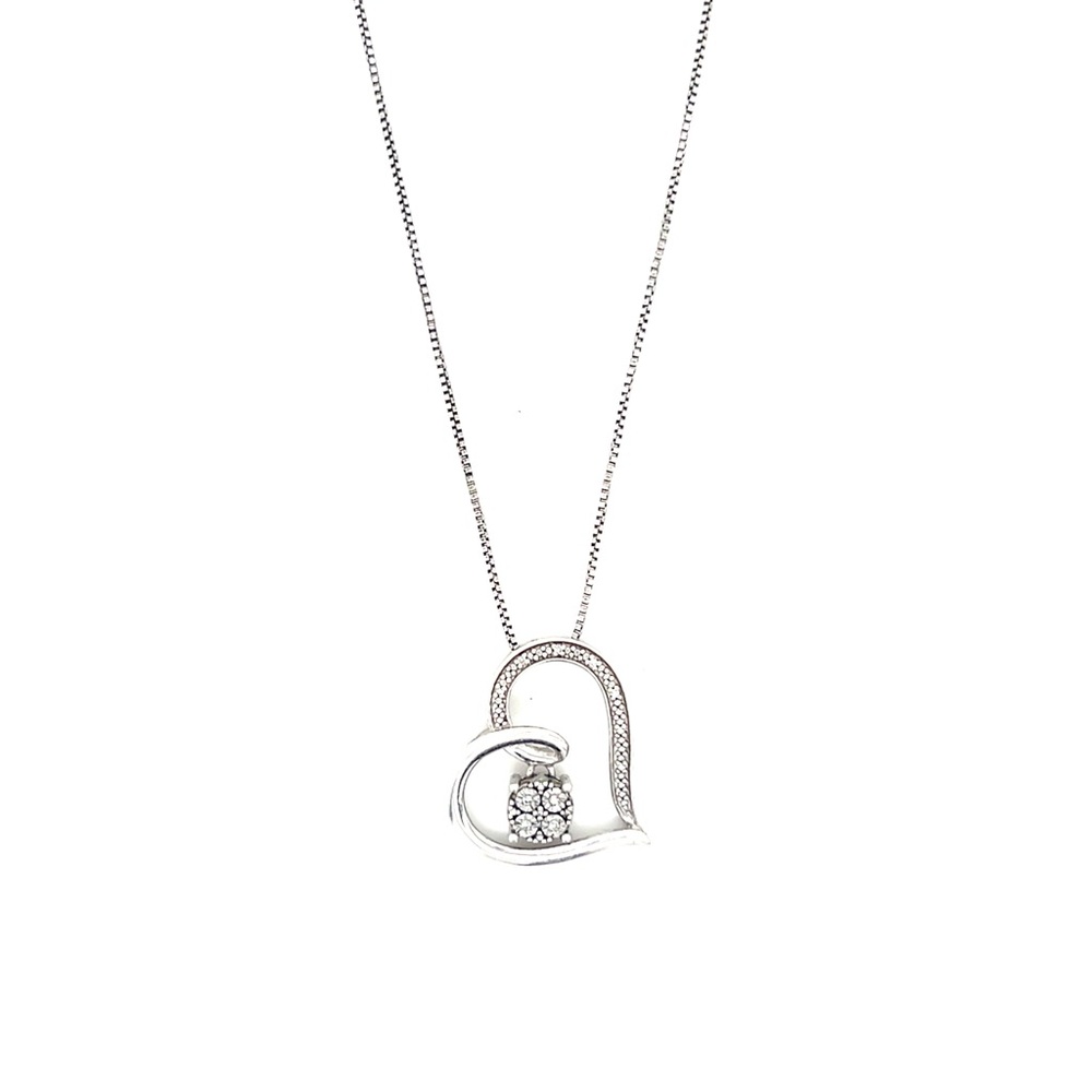 Sterling Silver 925‎ Diamond Heart Necklace
